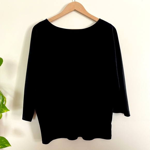Talbots Black Velvet Top Size L 3/4 Length Dolman Sleeve Reversible Neckline - Picture 1 of 9